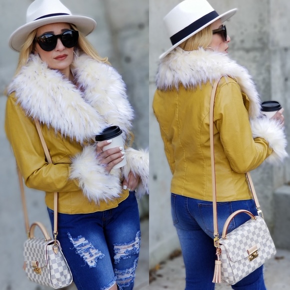 ADELLA Vegan Leather Womens Jacket with Fur Trim - Picture 4 of 5